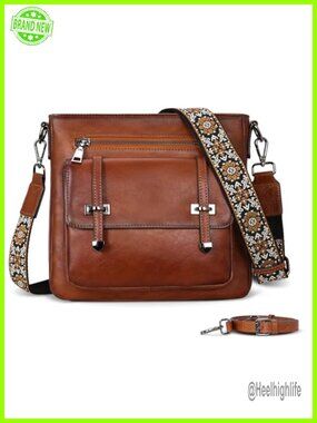 Soft Leather Crossbody Bag Multi Pocket Shoulder Handbag Detachable Straps